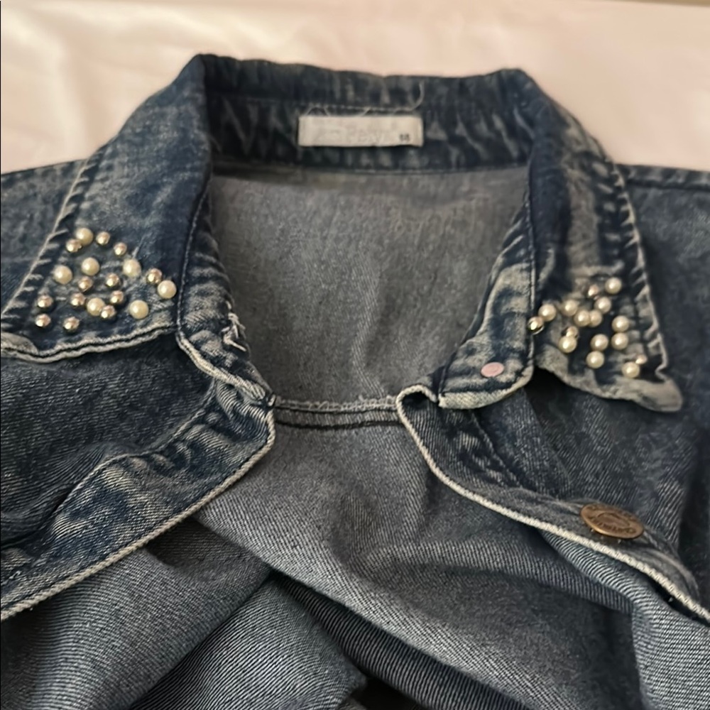 PLUS SIZE LONG JEAN JACKET WITH EMBELLISHMENTS - Picture 2 of 10